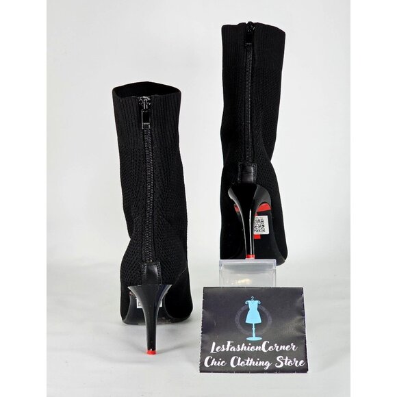 Staccato Women's Black Knit Pointed Toe Mid Socks Boots Red Heels Sz 9.5 40 314 - Picture 9 of 16